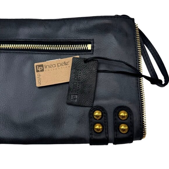 NWT Linea Pelle Dylan Large Clutch Black Leather Double Zip Studded Boho Y2K - Picture 10 of 13